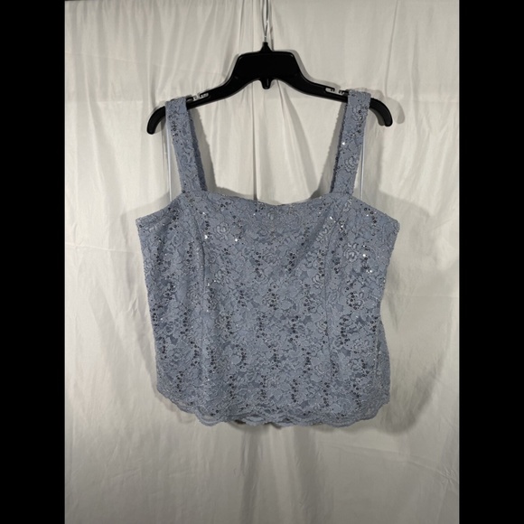 NWT ALEX EVENINGS Lace Sleeveless Square Neck Top Top in Hydrangea [SZ 2X‎ ] - Picture 3 of 14